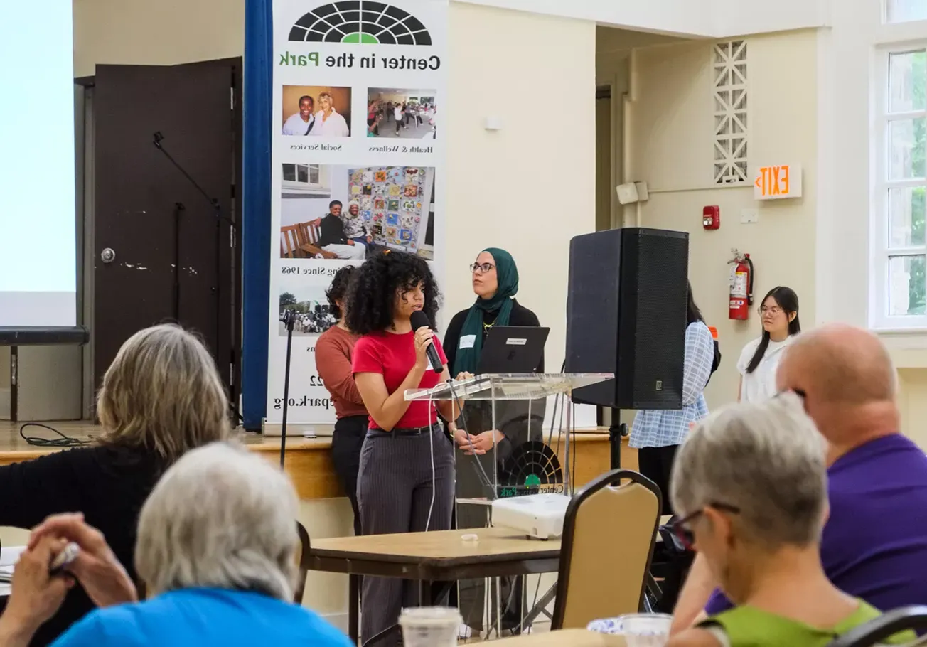 Isbah Ameer presents the website prototype at Center in the Park in Germantown. Photo by Shannon Eblen